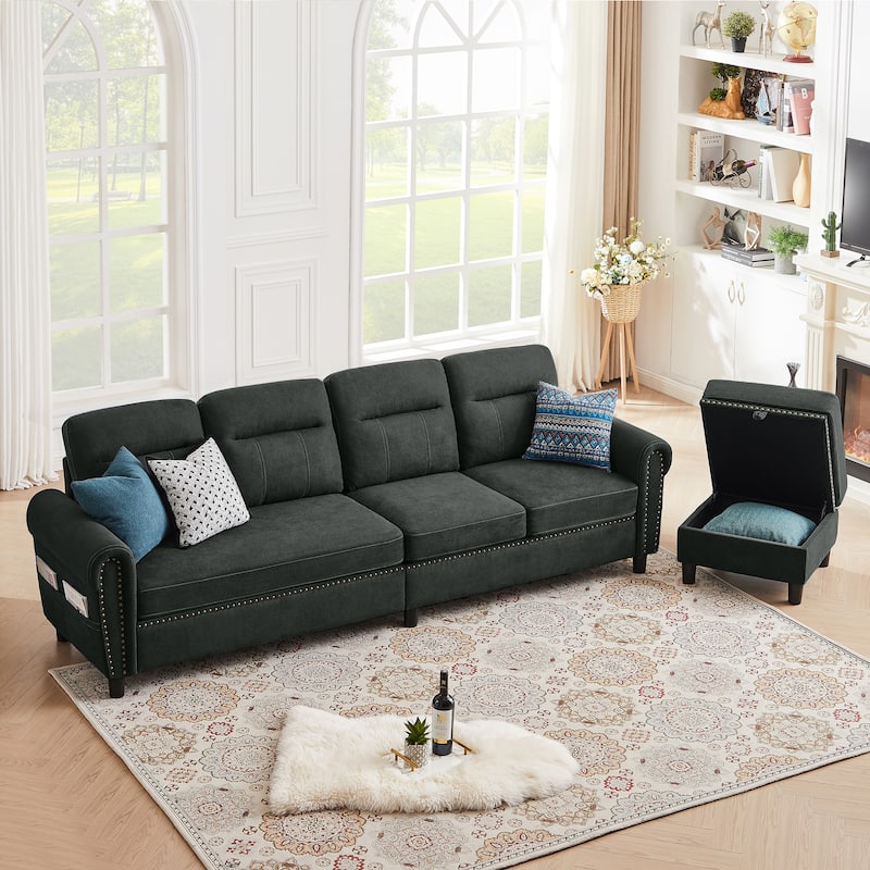 4 Seater L Shaped Reversible Sectional Sofa with Storage Ottoman