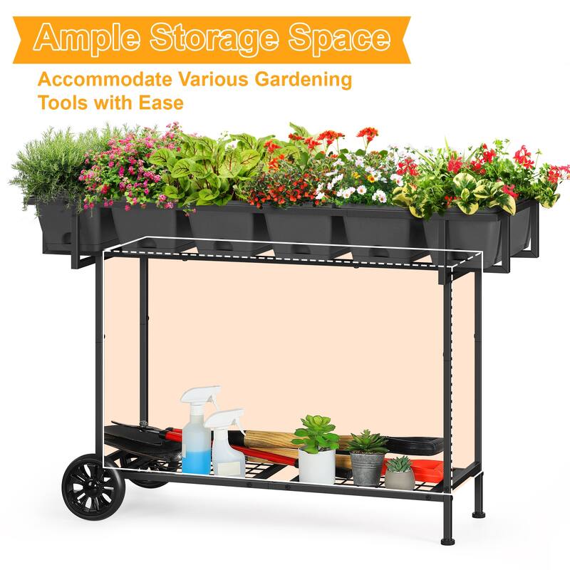 Raised Garden Bed Outdoor with Wheels Elevated Planter Box with Legs and Storage Shelf