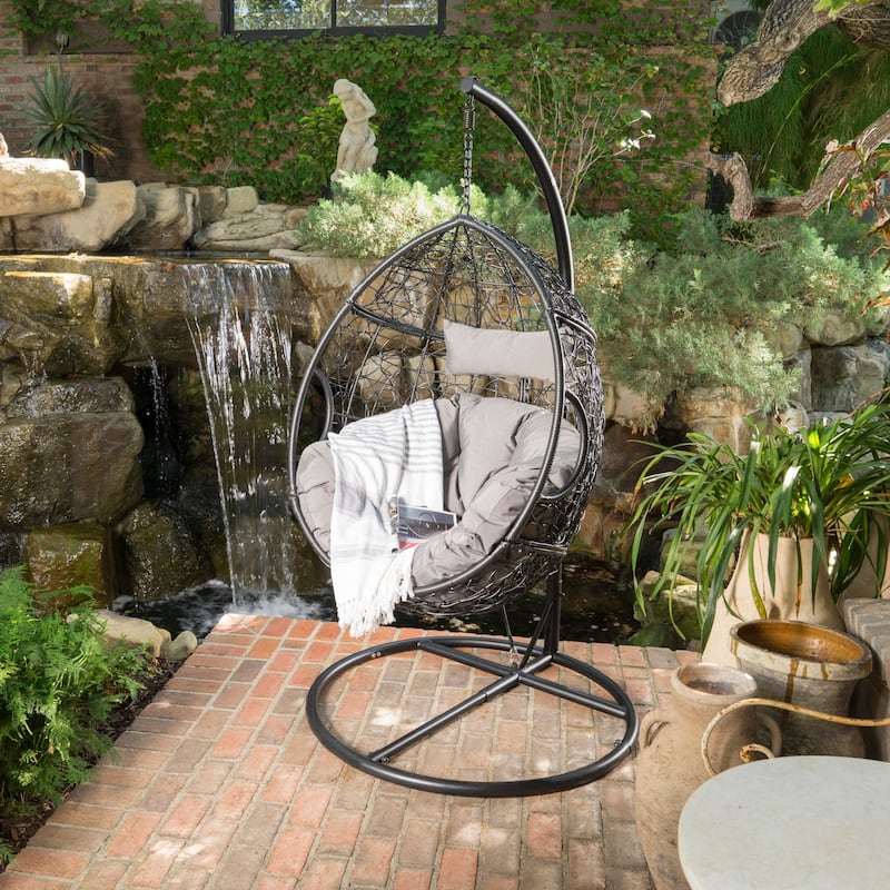 Kyle Wicker Hanging Chair (Stand Not Included) by Christopher Knight Home - 400 lb limit - Black/Gray