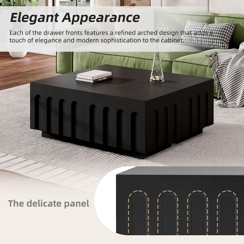 Elegant TV Stand with Arched Design for TVs Up to 80",Dual Purpose Coffee Table with 4 Drawers,Cabinet with Storage