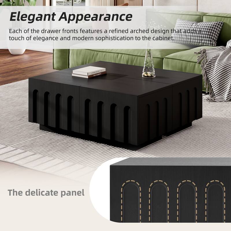 Stylish Arched TV Stand for 80-Inch Screens‌ – Modern Convertible Coffee Table with 4 Storage Drawers & Multi-Functional Design