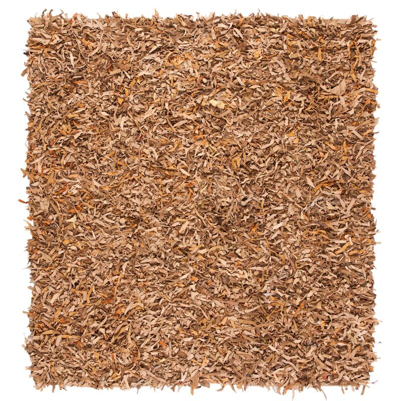 SAFAVIEH Handmade Leather Shag Carlijn Modern Decorative Rug - 8' x 8' Square - Light Gold