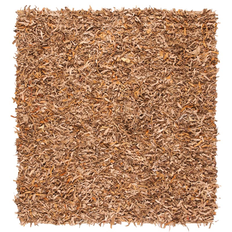 SAFAVIEH Handmade Leather Shag Doinita Modern Decorative Rug - 8' Square - Light Gold