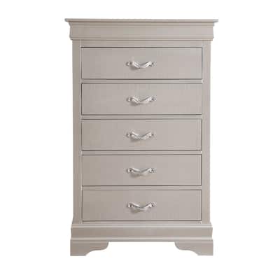 5-Drawer Wooden Bedroom Chest - 48" - Silver