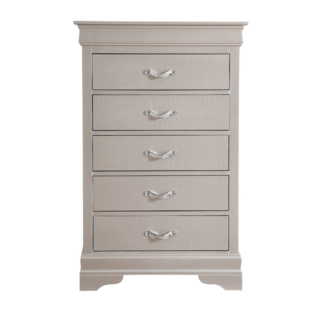 5-Drawer Wooden Bedroom Chest - 48" - Silver