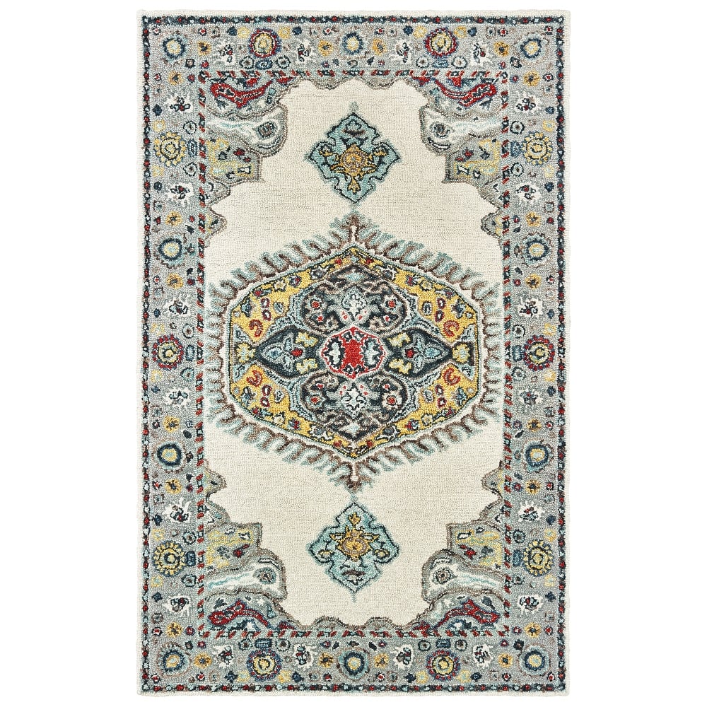 Style Haven Fargo Traditional Medallion Hand-tufted Wool Ivory/ Grey Area Rug