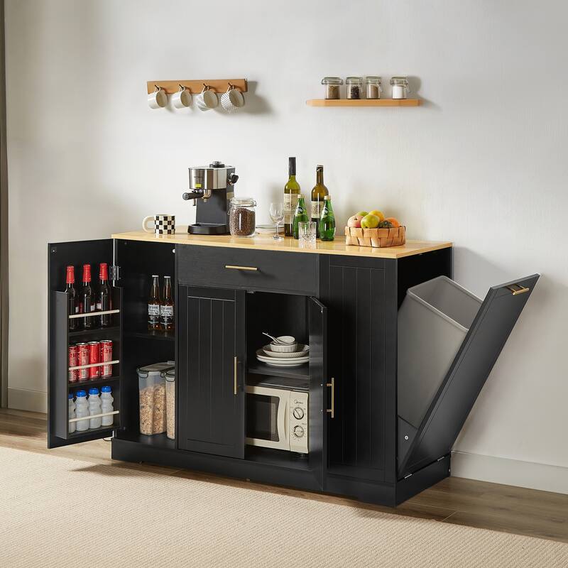 53inch Kitchen Storage Islands with Drawers and Trash Can Storage