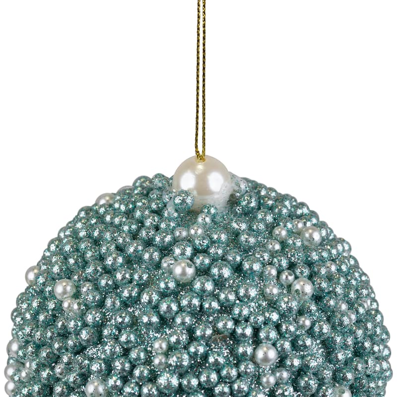 4" Seafoam Green Glitter Beaded Christmas Ball Ornament