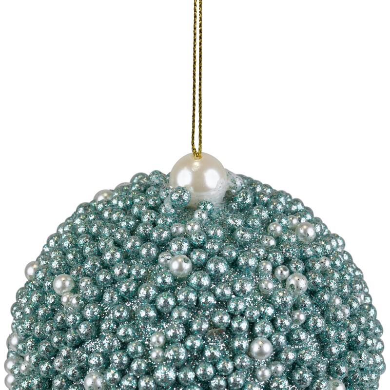 Glitter Beaded Christmas Ball Ornament - 4" - Seafoam Green