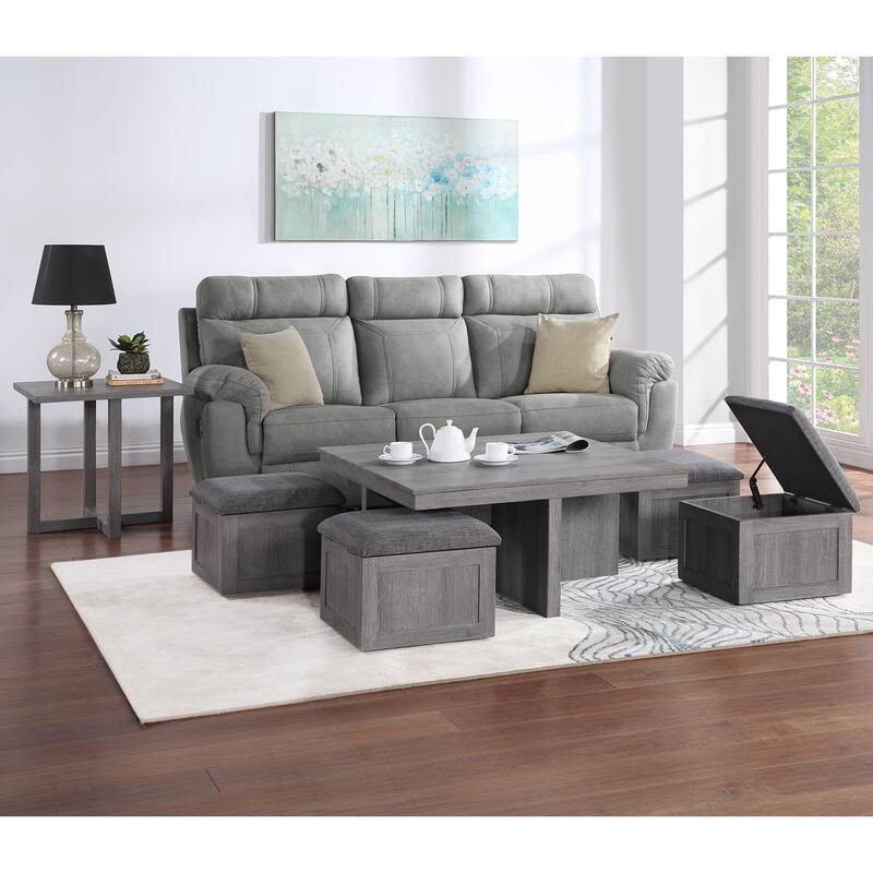 Square Coffee Table with 4 Storage Stools