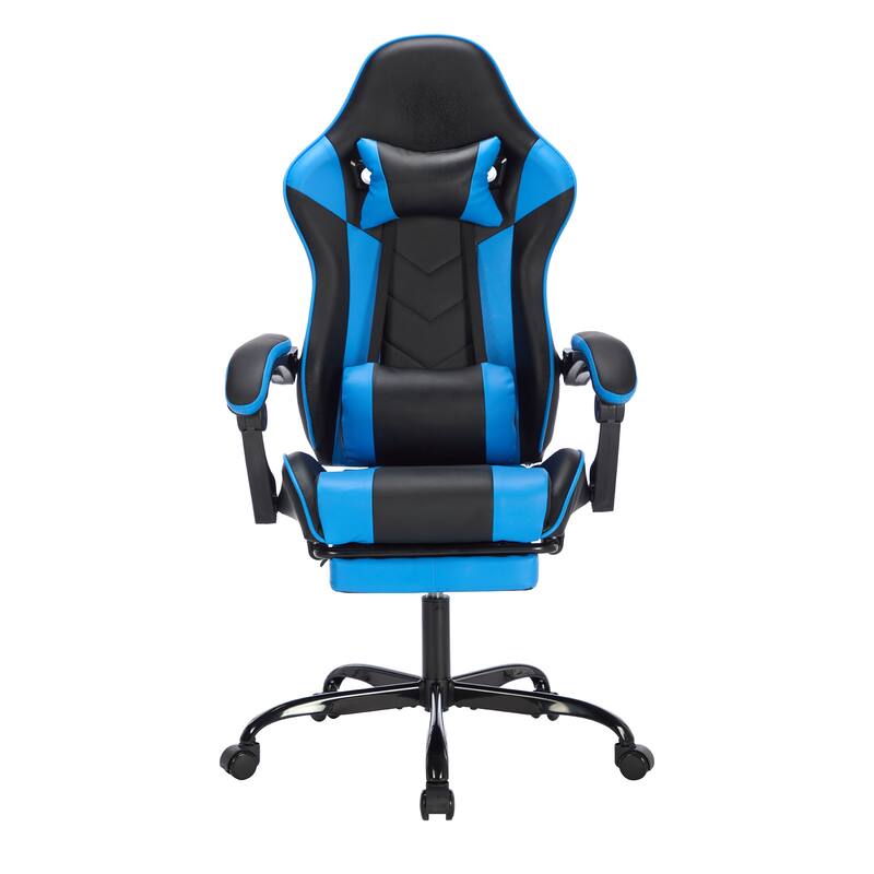 Gaming Chair with Footrest, Ergonomic Chair with Headrest and Lumbar Support, Breathable Material Height Adjustable - Blue/Black