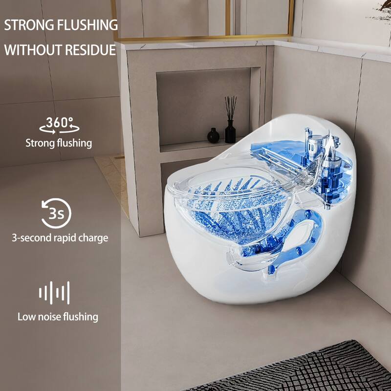 One Piece Egg Shape Toilet 1.28 GPF Single Flush. Soft Close Seat. Quick Release. Modern Bathroom Design