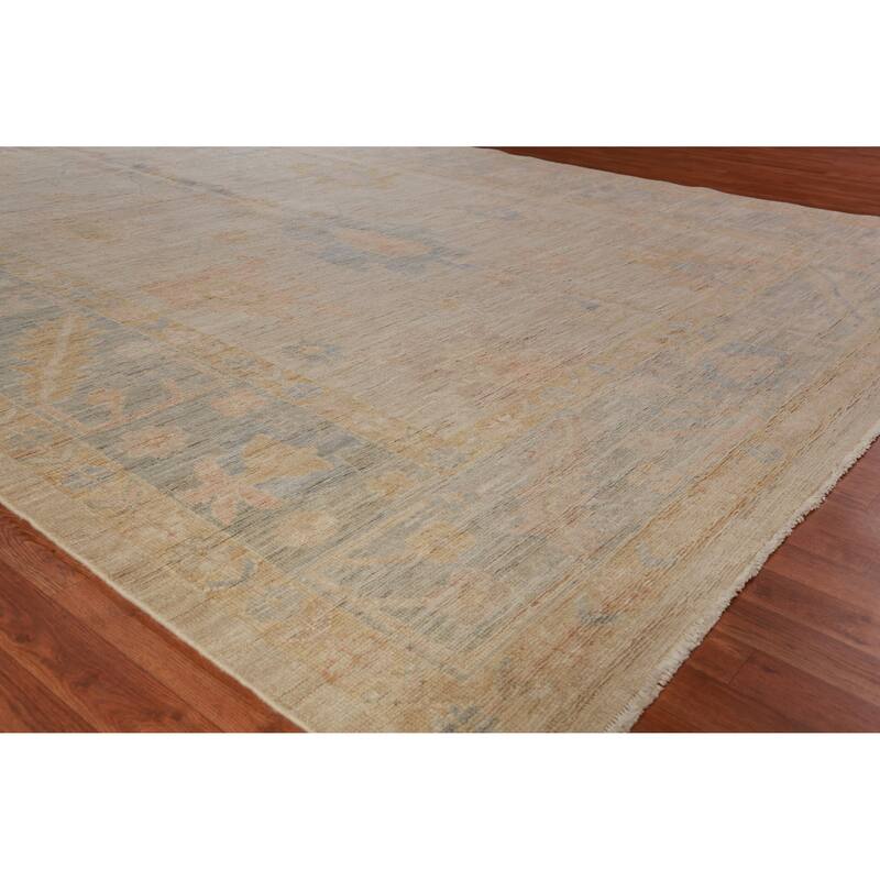 Hand Knotted Oriental 100% Wool Carpet Transitional All-Over Beige & Ivories Oushak Area Rug - 11' 10'' X 9' 0''