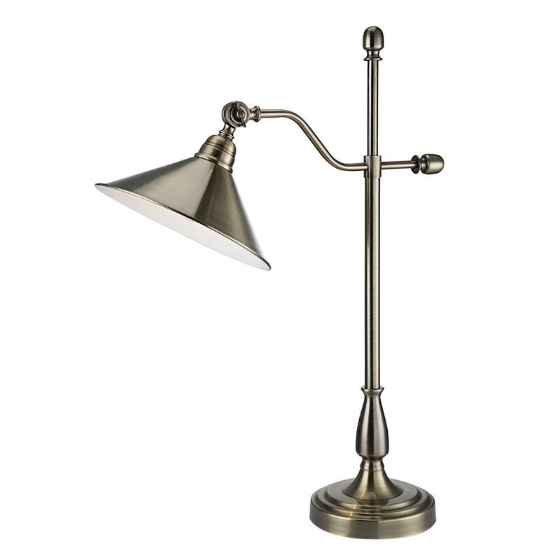 28 Inch Table Lamp, Classic Cone Shape Metal Shade, Antique Rustic Brass - Brass, Gold