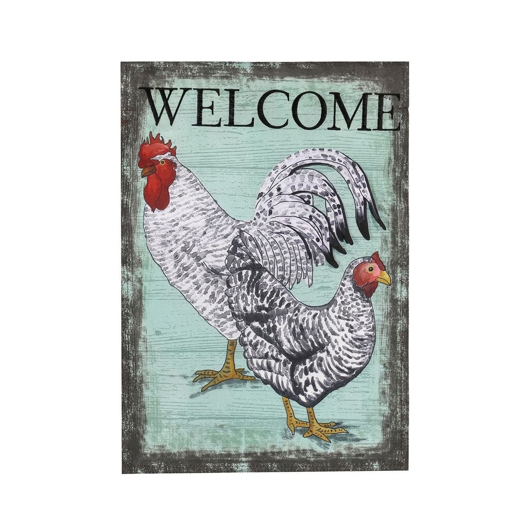12.5 in. x 18 in. Welcome Rooster Garden Linen Flag