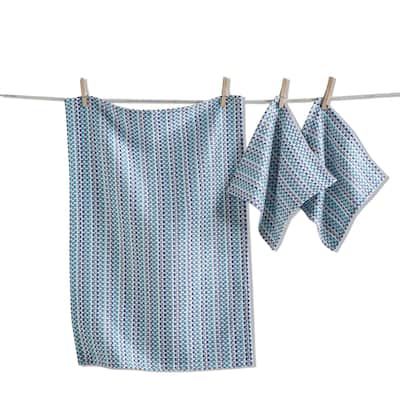 Variegated Blue Dishtowel and Cloth Set - Cotton Kitchen Towels for Everyday Use - Machine Washable - 26 x 18 Inches