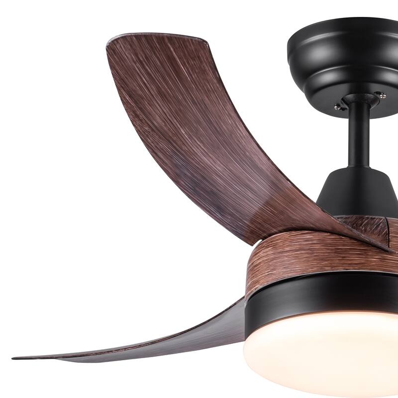 42" YUHAO Farmhouse Rustic LED Ceiling Fan with Brown Wood Grain ABS Blades and Remote Control