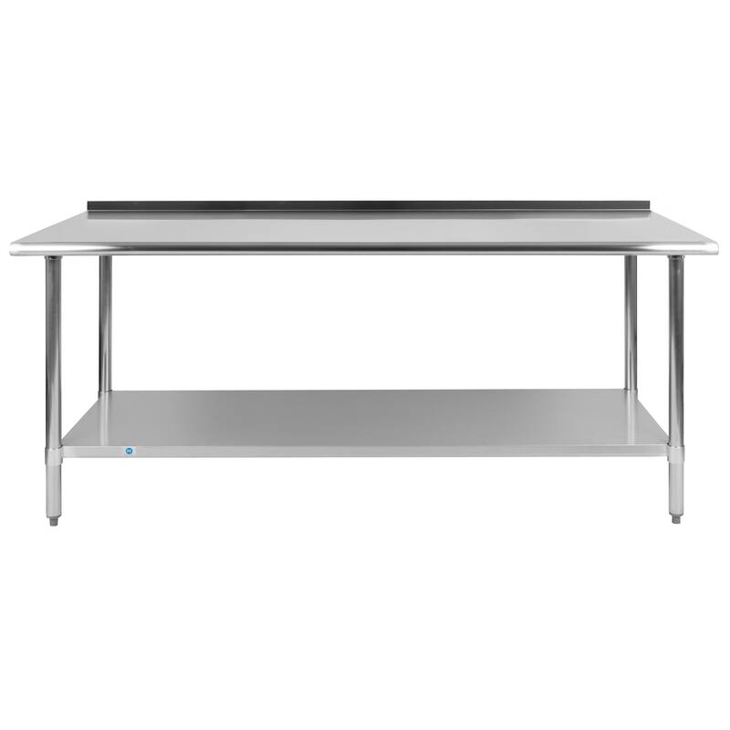 Stainless Steel 18 Gauge Work Table with Backsplash and Shelf, NSF