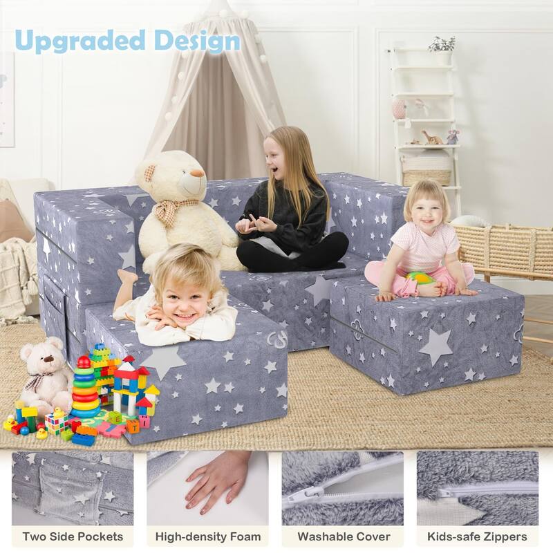 Kids Couch, 6PCS Toddler Couch with Blanket for Bedroom Playroom, Multifunctional Nugget Couch Kids Play Couch Sofa