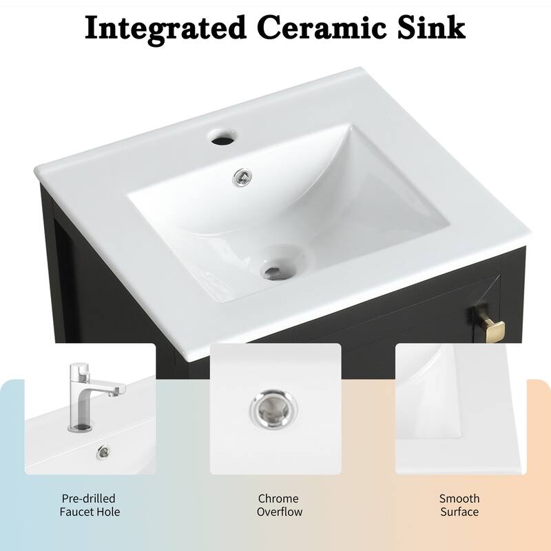 Compact 20" Bathroom Vanity with Sink, Soft Closing Door, Storage Rack & Drawer, Modern MDF Cabinet