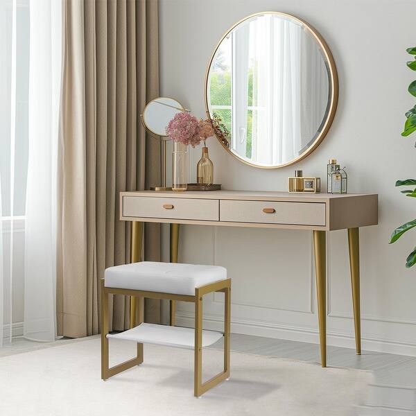 Faux Leather Vanity Chair Stool for Dressing Table - 11.8"D x 16.9"W x  17.5"H - Bed Bath & Beyond - 42809411