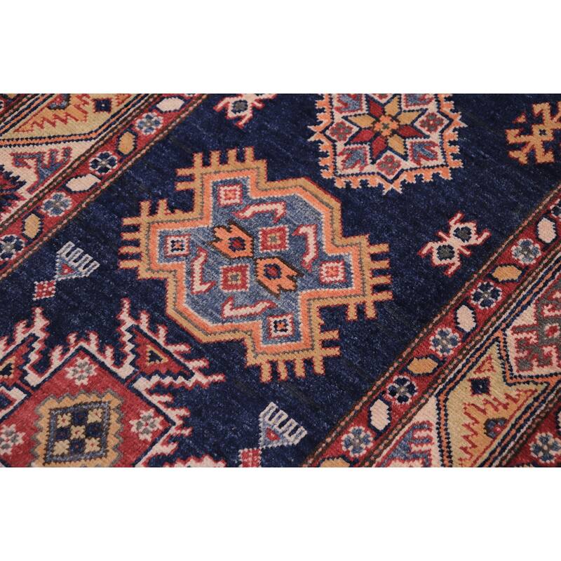 Caucasian Super Kazak Leilani Blue/Beige Hand Knotted Wool Runner - 2'9'' x 9'8''