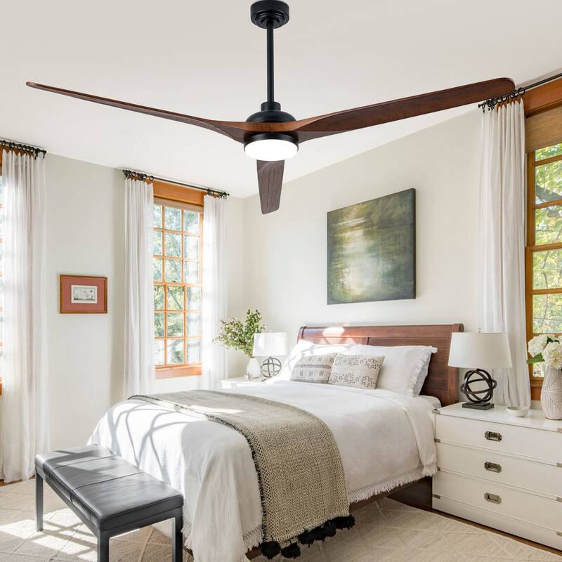 Cusp Barn 72" Outdoor/Indoor Large Black Ceiling Fan with Lights and Remote, Farmhouse Reversible DC Motor Wood Ceiling Fan