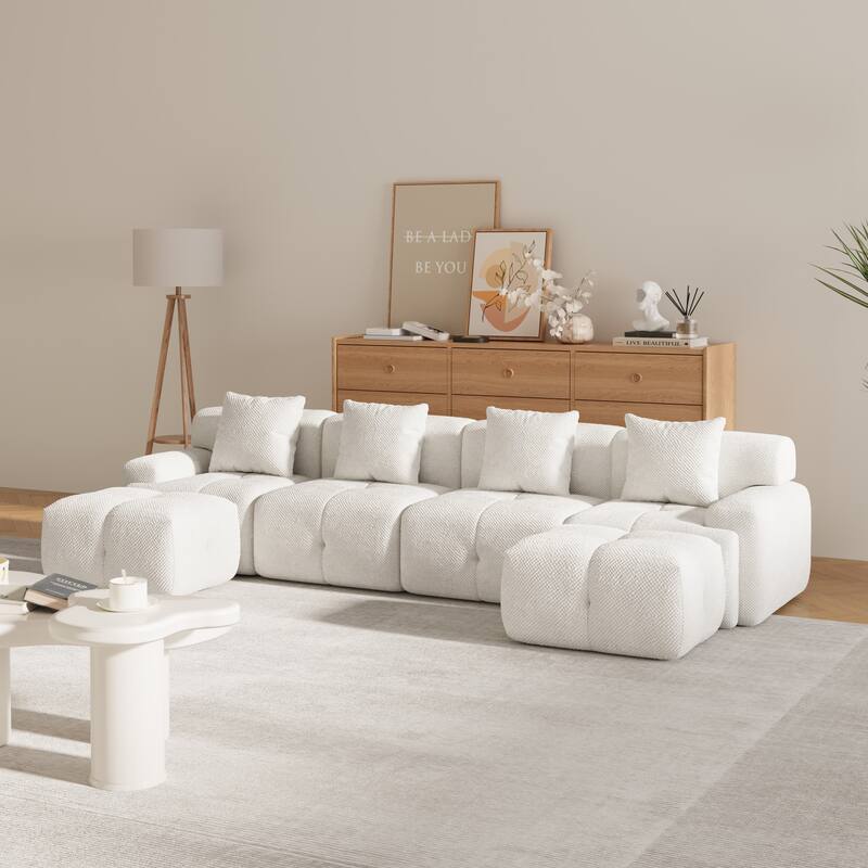 135" U-Shaped Modular Sectional Sofa Bed, Oversized 4-Seater Convertible Tufted Couch, Floor Corner Couch Set with 2 Ottomans