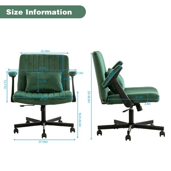 dimension image slide 3 of 5, Ergonomic Linen Office Chair with Armrests, Adjustable Height, Tilt & 360° Swivel, Lumbar Pillow, Wheels