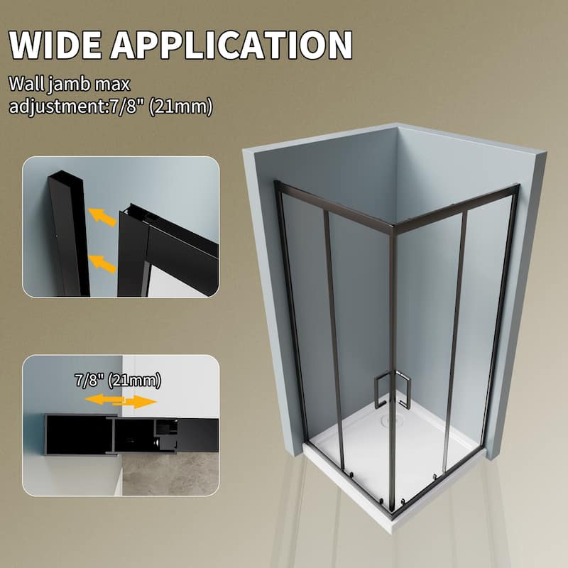 Modland 36x71''H Corner Double Sliding Shower Door with 6mm Tempered Glass for Space-Saving Sliding Design, Black/Gold