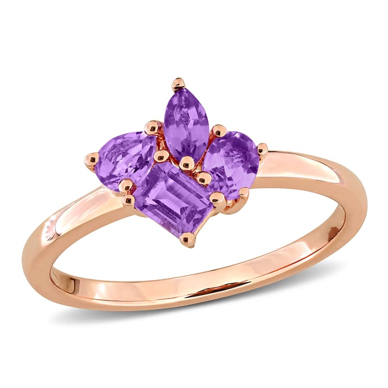 Miadora Multi-Gem Cluster Ring Sterling Silver - Purple - 6