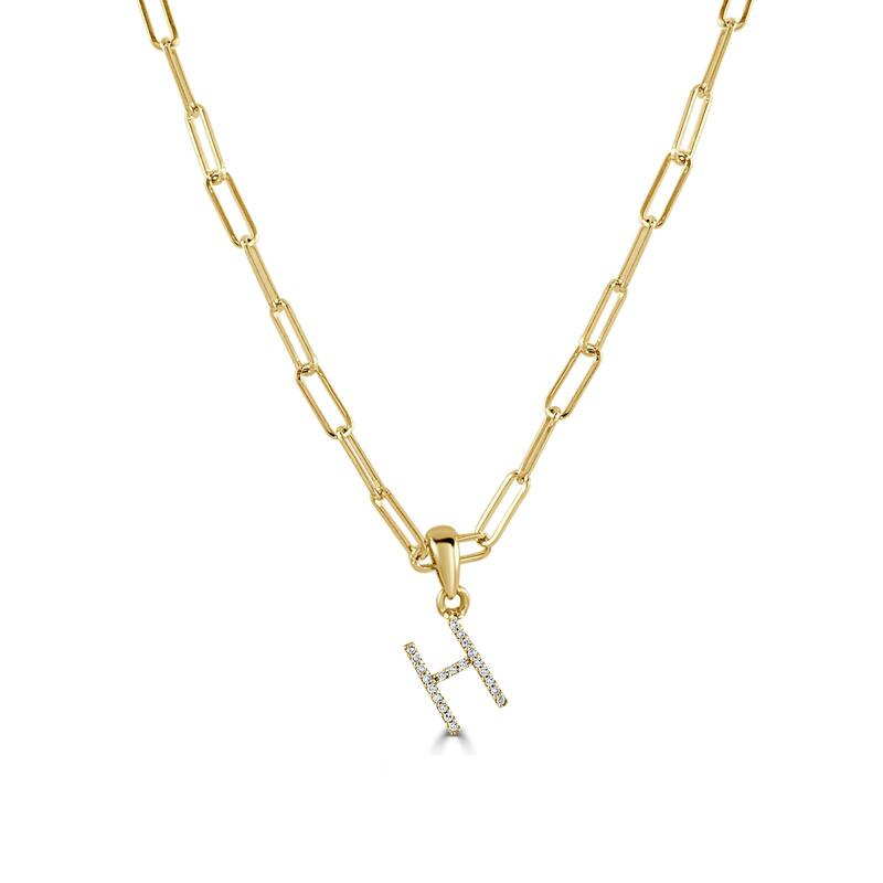 Joelle Collection Diamond Initial Letter Necklace Paperclip 14K Gold 16-inch Chain 1/10 TDW Necklace - H - Yellow