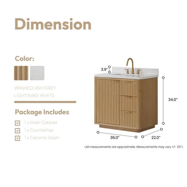 dimension image slide 4 of 9, Cadiz Bath Vanity with Composite Stone Top without Mirror