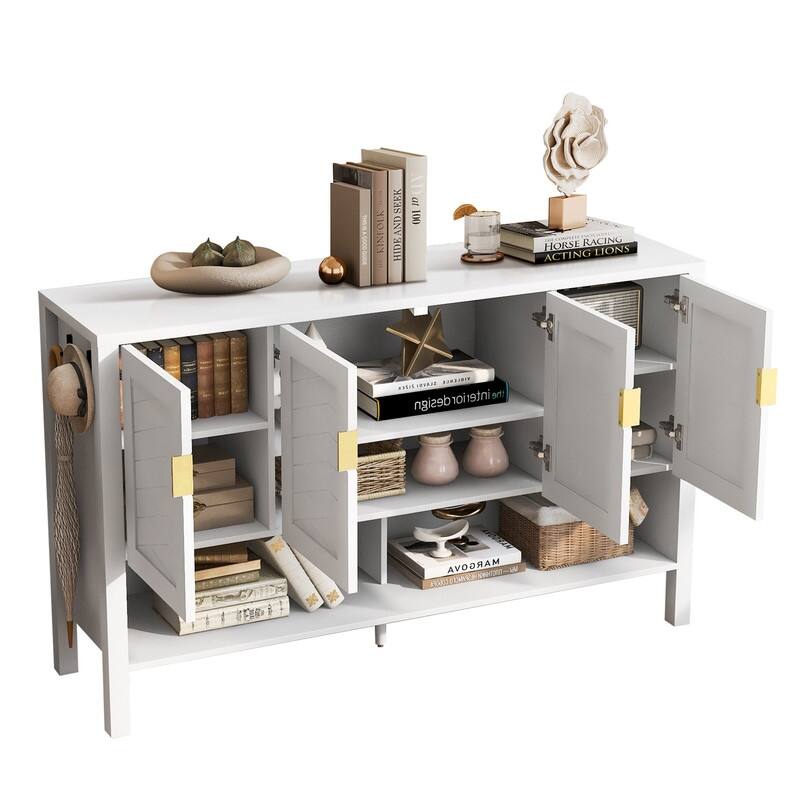 Modern 55.1" Storage Sideboard with 4-Doors, Multi Functional Buffet Table with Open Shelf and Adjustable Shelves