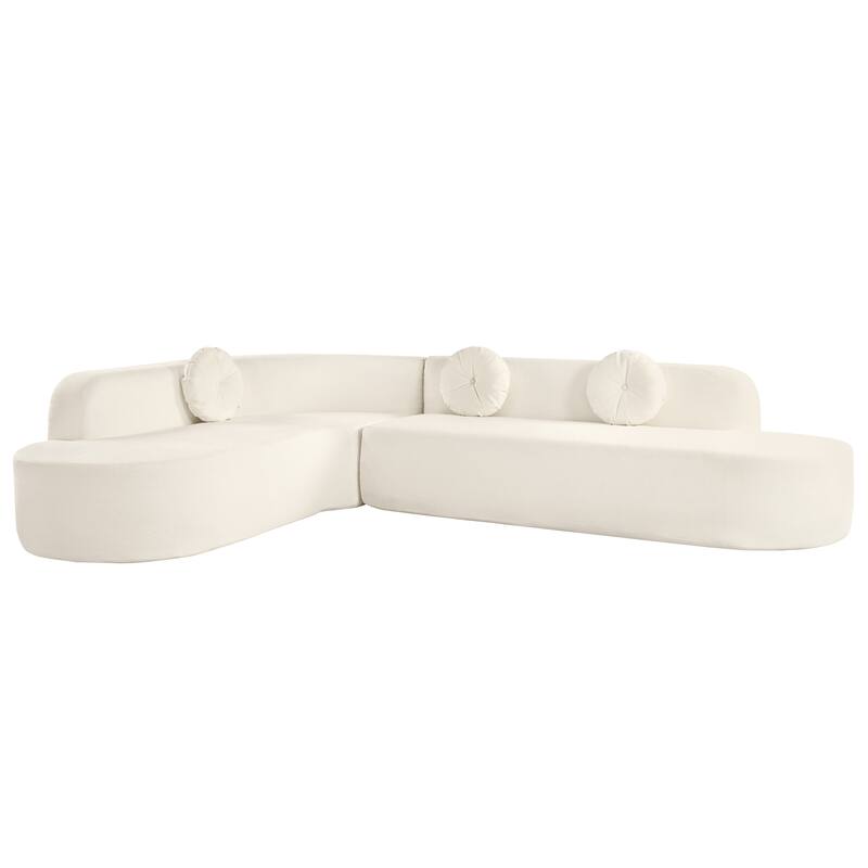 Roomfitters 122'' Extra Large Sectional Sofa with Curved Design, Soft Fabric Upholstery and Round Cushions for Living Room