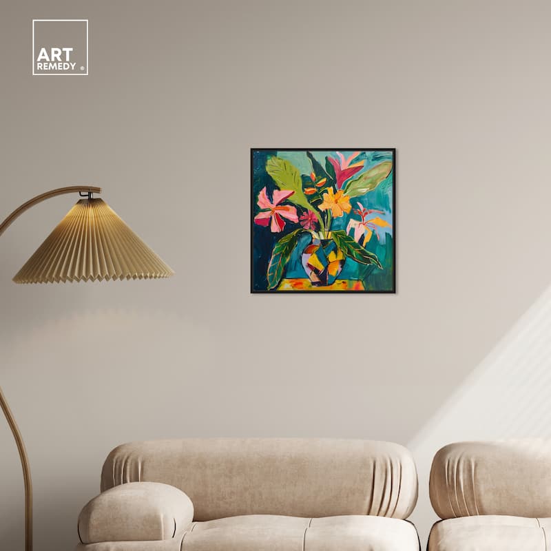 Art Remedy Vase Of Bright Tropical Flowers Ii Framed Flowers In Vase Paintings