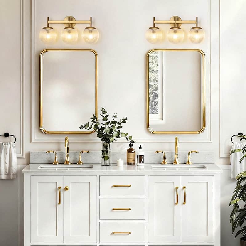 3-Light Sleek Modern Dimmable Ribbed Glass Vanity Light - 21.9 in