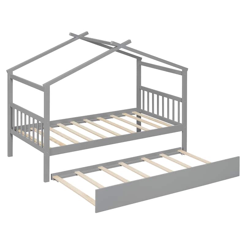 Twin House Bed with Pull-Out Trundle by Harper&Bright Designs