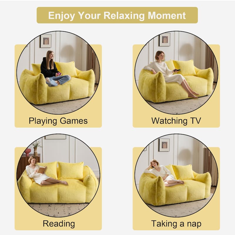 Giant Lazy Bean Bag Couch Chair Ultra Soft Fluffy Loveseat Sofa Chaise Lounge Indoor Cozy Faux Fur Reading Chair with Pillows