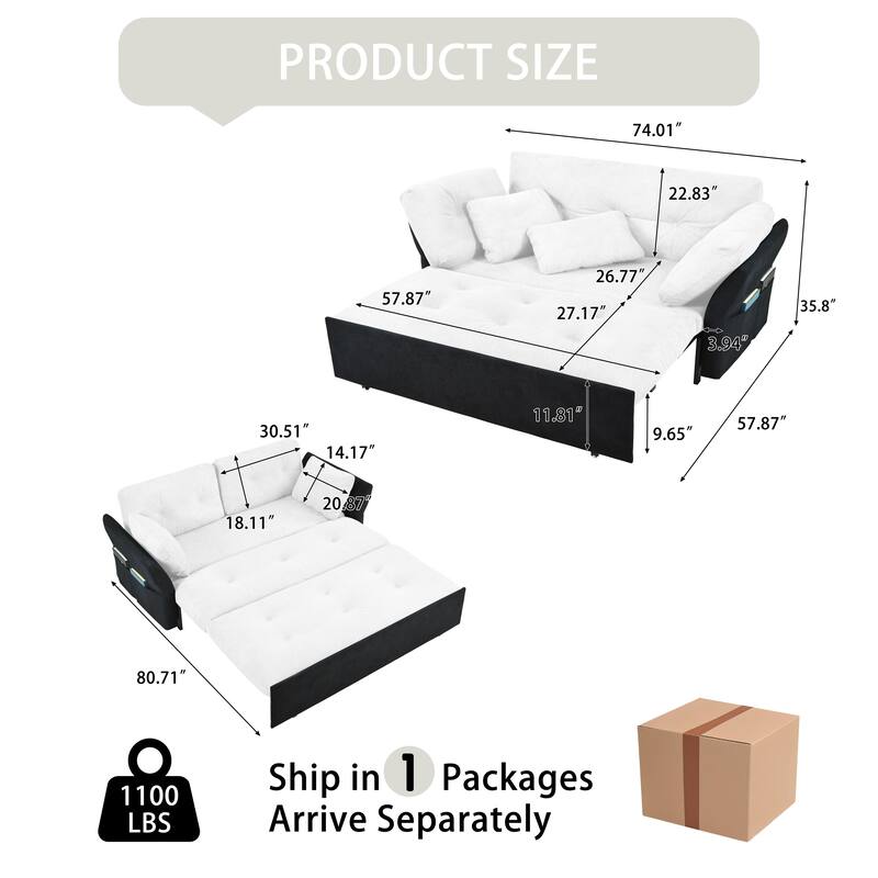 3-in-1 Convertible Sleeper Couch, chenille Loveseat Sofa