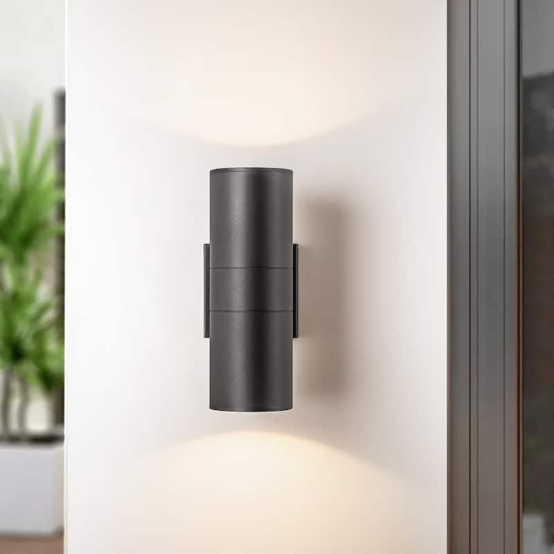 10.2 in. Modern Black Wall Sconce Aluminum Linear Cylinder LED Outdoor Wall Lights - 4.3 in. W x 10.2 in. H x 6.1 in. D