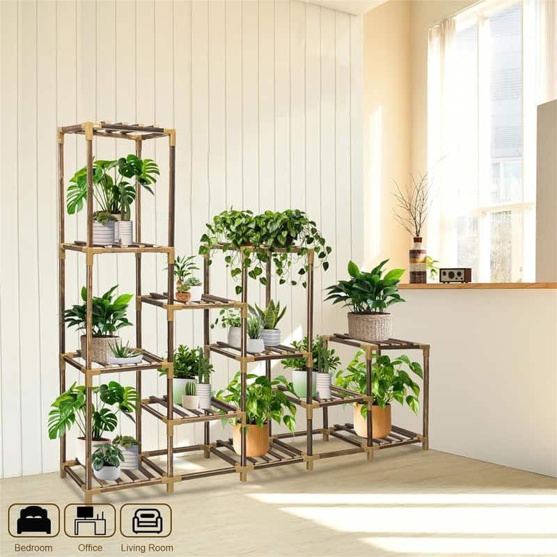 3-Tier Outdoor Wood Plant Stand for Multiple Plants