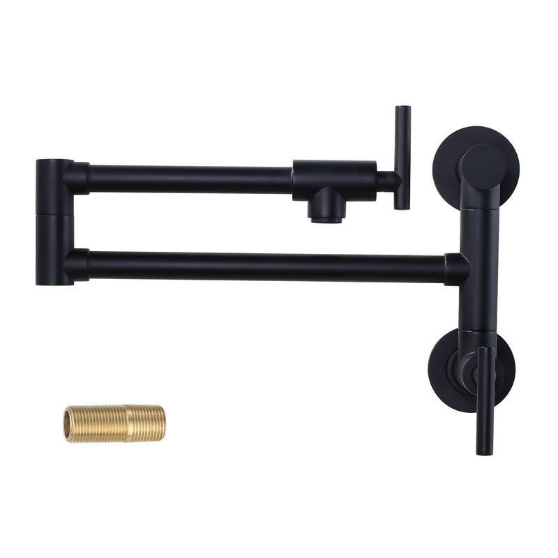 WOWOW Wall Mounted Pot Filler with Control Double Joint Swing Arm - Matte Black