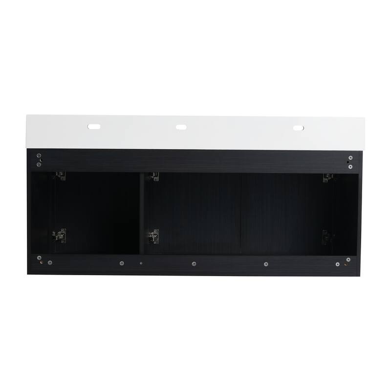 Wall mounted bathroom vanity with sink and storage shelf