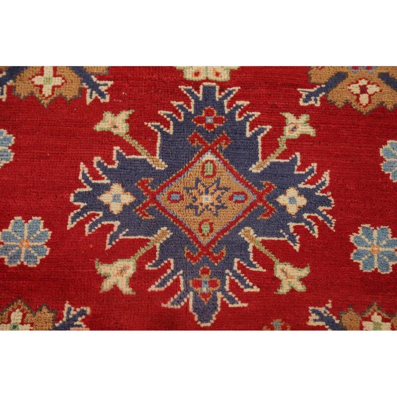 Red Geometric Kazak Area Rug Hand-Knotted Bedroom Wool Carpet - 6'2" x 10'2"