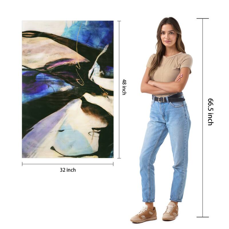 "Motivos" Abstract Frameless Tempered Art Glass Wall Art - Multi-color