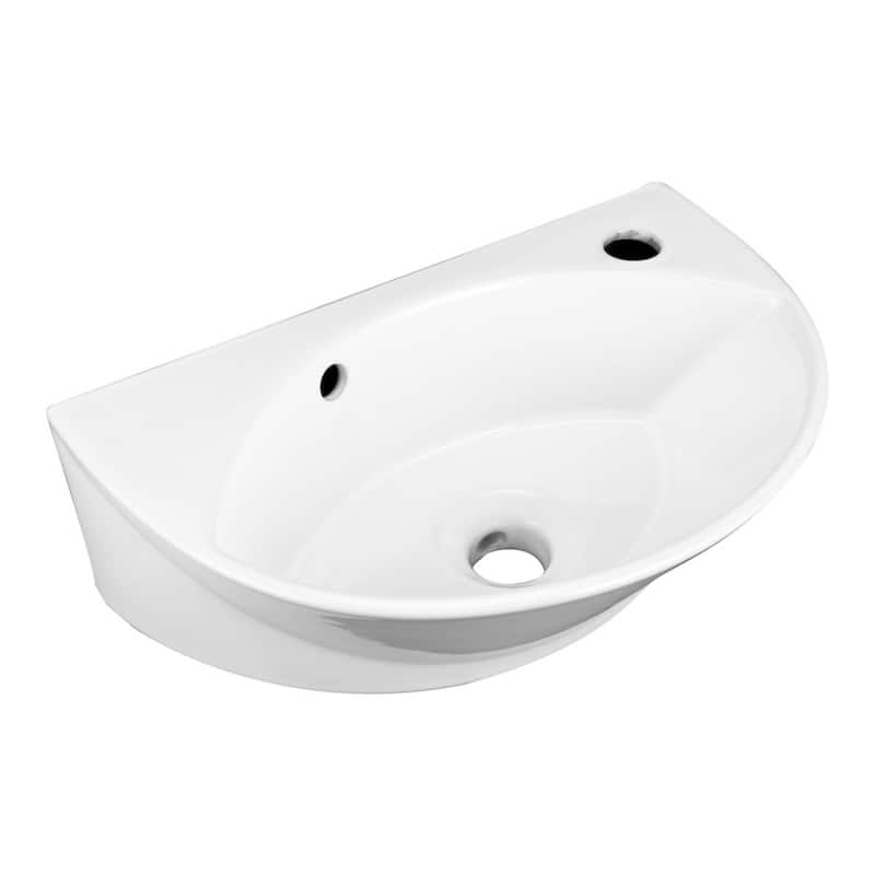 Juniper White Ceramic Wall Mounted Vessel Sink with Overflow and Faucet Hole