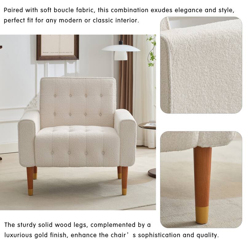 Living Room Chair Modern Biscuit Tufted Accent Chair with Solid Wood Legs and Armrests for Office, Bedroom, Reading Corner