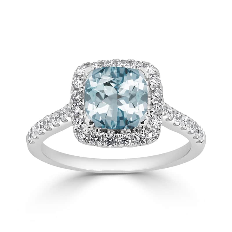 Auriya 3/4ct Cushion-cut Aquamarine and Halo Diamond Engagement Ring 1/2cttw 14k Gold