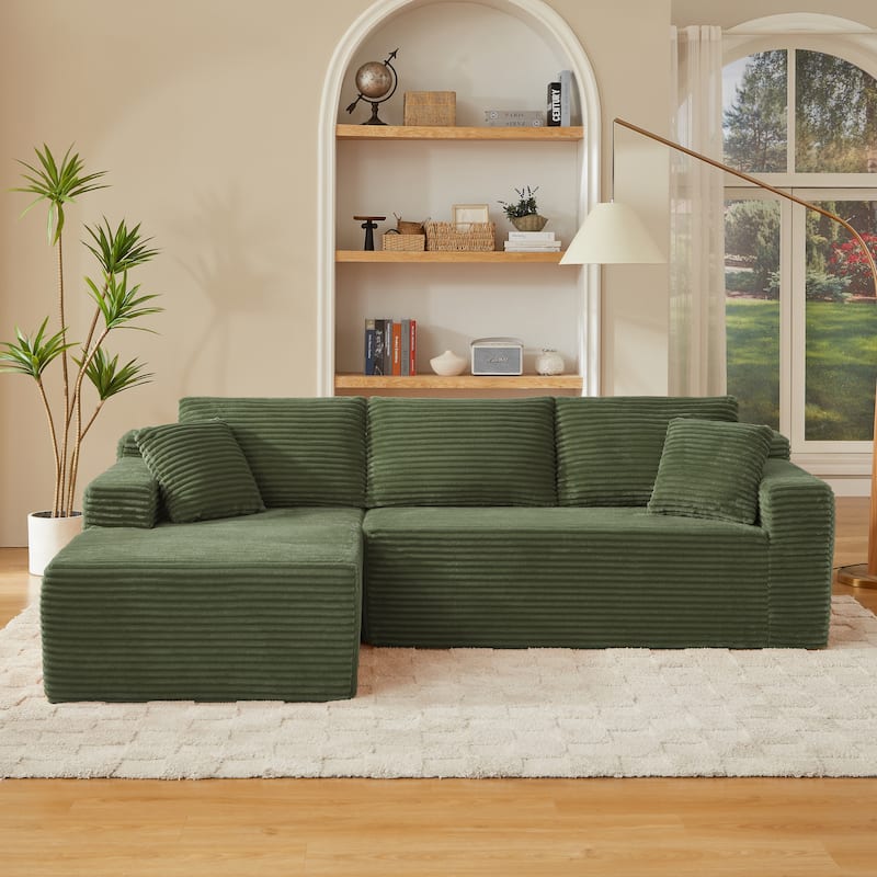 Corduroy Upholstery Cloud Modular Sectional Sofa with Chaise and Pillows, All-Foam Compression Design